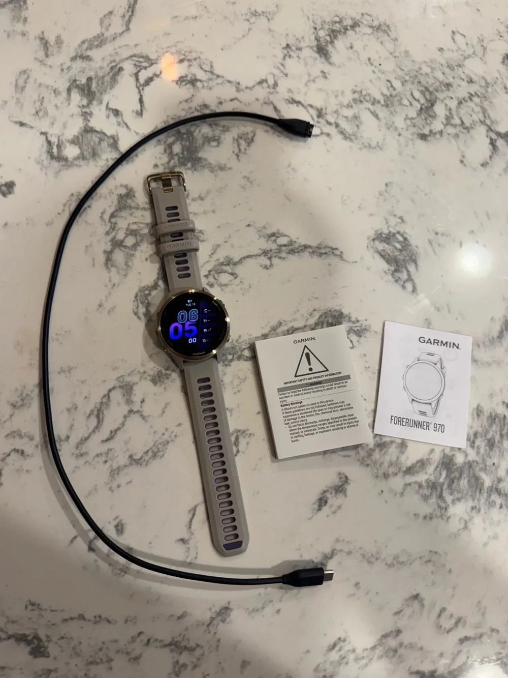 garmin Forerunner 970 Smartwatch - Soft Gold Titanium with French Gray Case